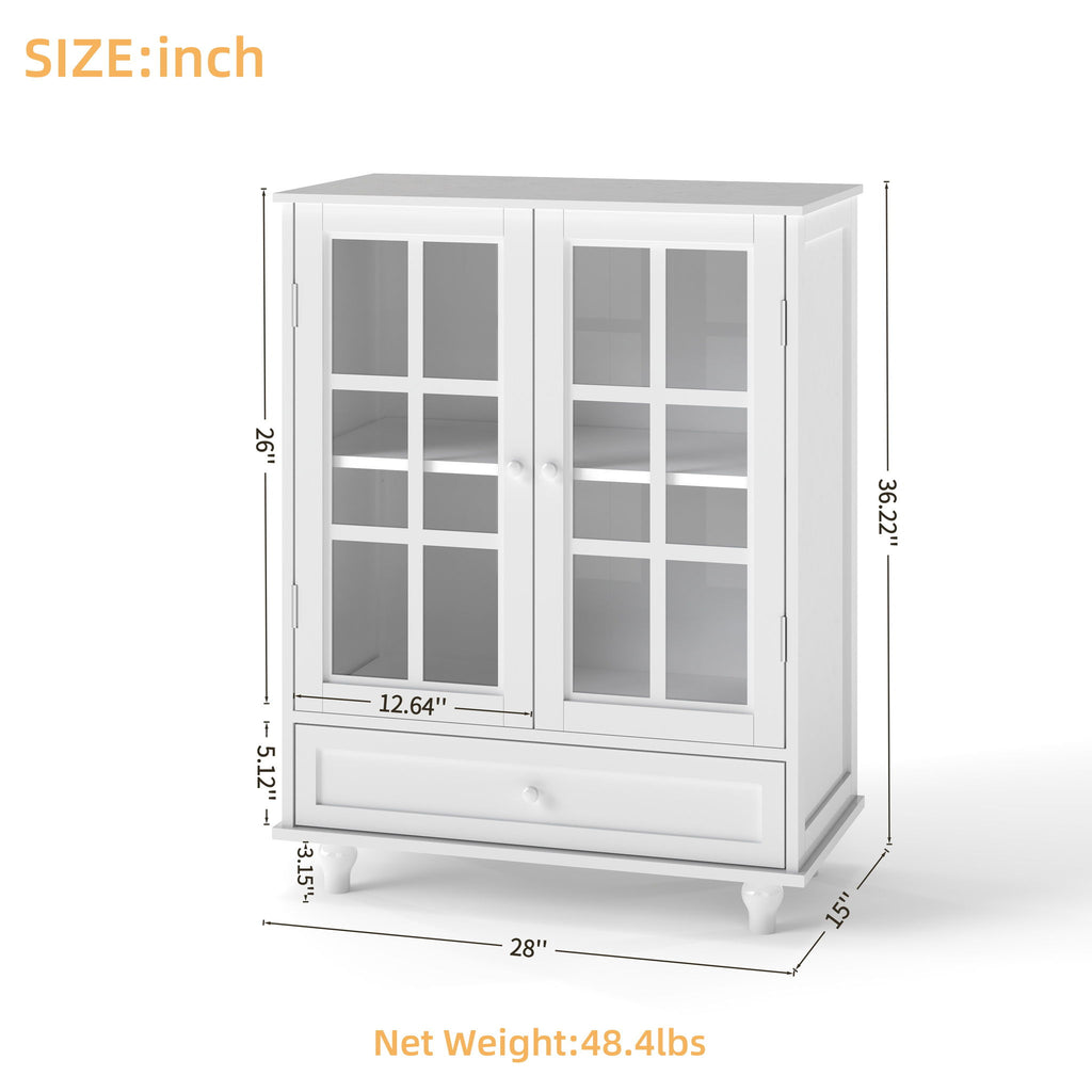 Minimalist Buffet Cabinet With Double Glass Doors And Drawer