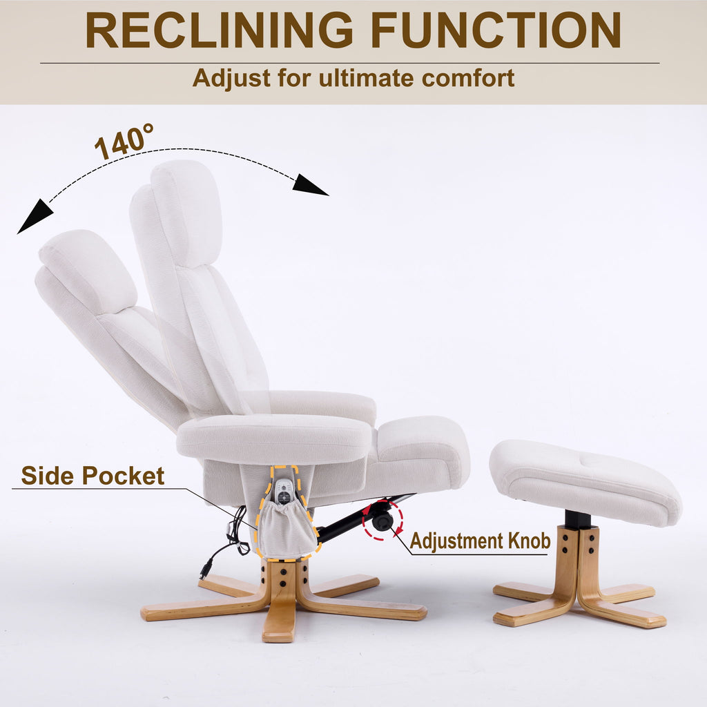 Upholstered Heated Massage 360° Swivel Accent Chair With Ottoman