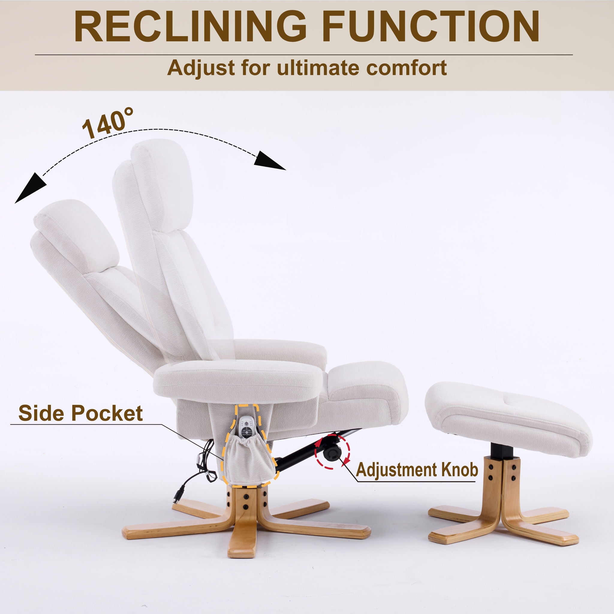 Upholstered Heated Massage 360° Swivel Accent Chair With Ottoman