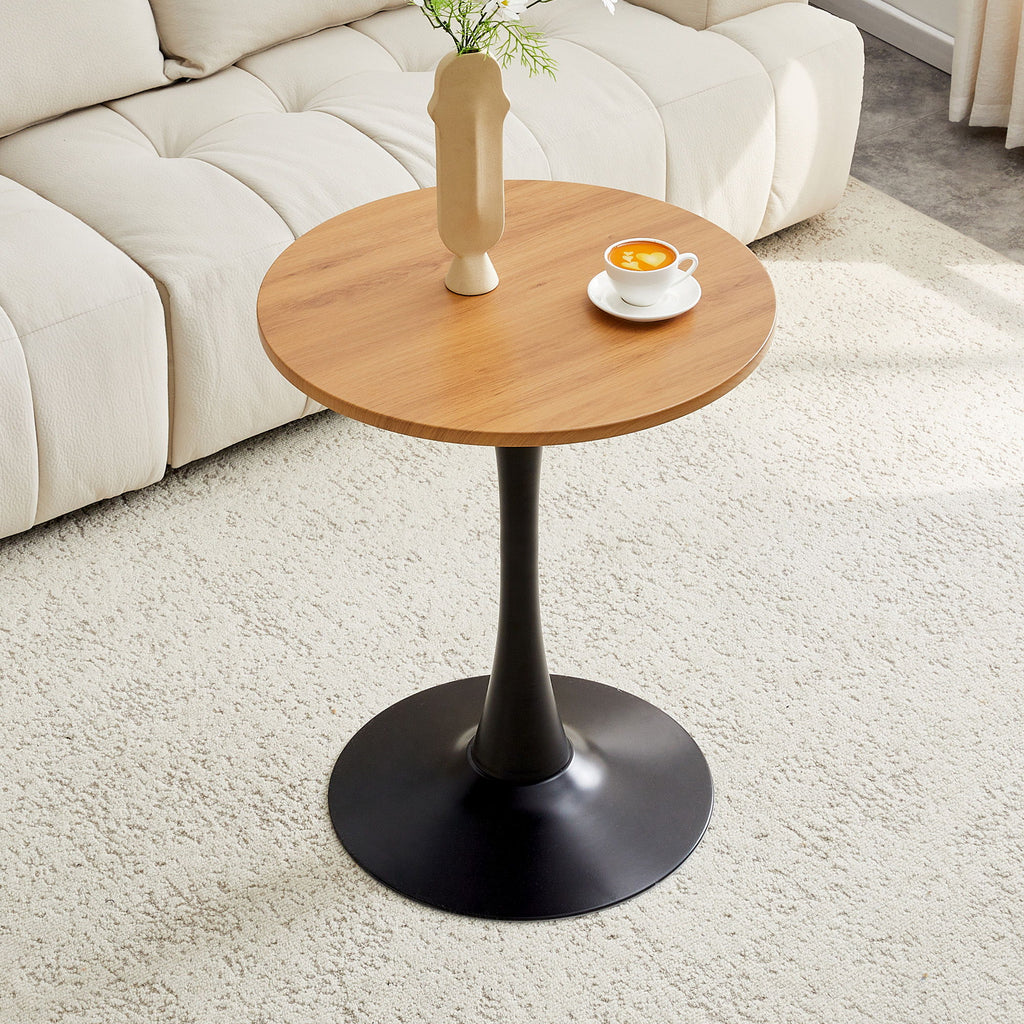 Round Dining Table With Faux Wood Top And Metal Pedestal, 23.6" Circle Table For Kitchen, Living Room, Small Spaces