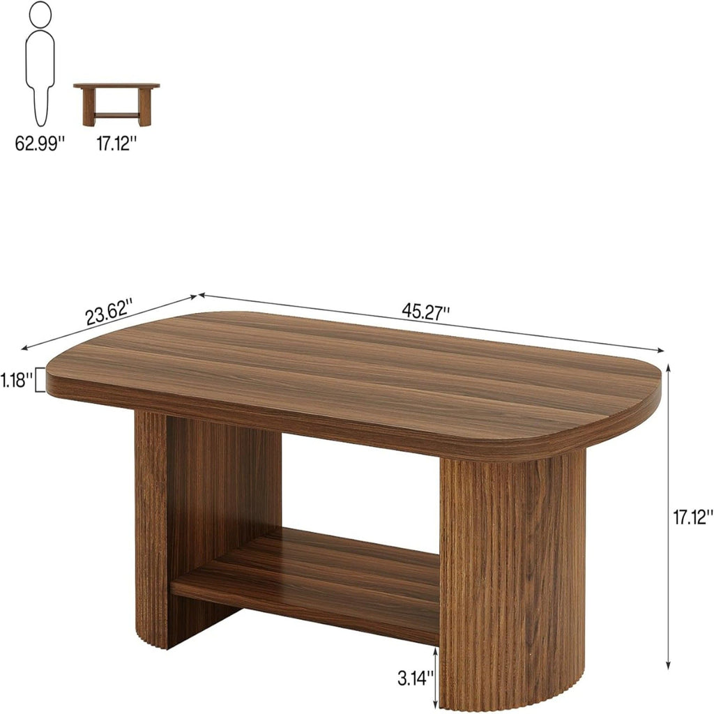 2 Tier Oval Coffee Table With Storage Shelf For Living Room - Rustic Brown