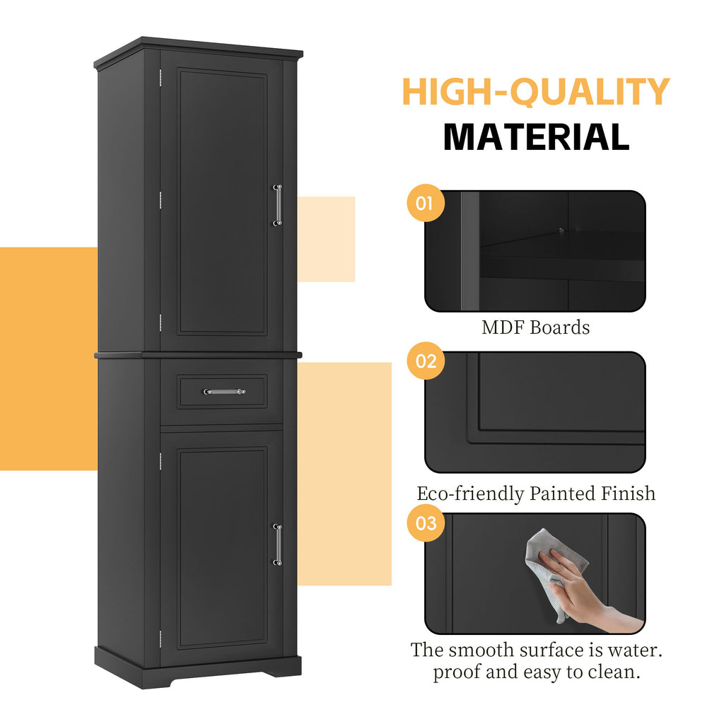 Tall Freestanding Bathroom Storage Cabinet With Adjustable Shelf, 2 Door Design