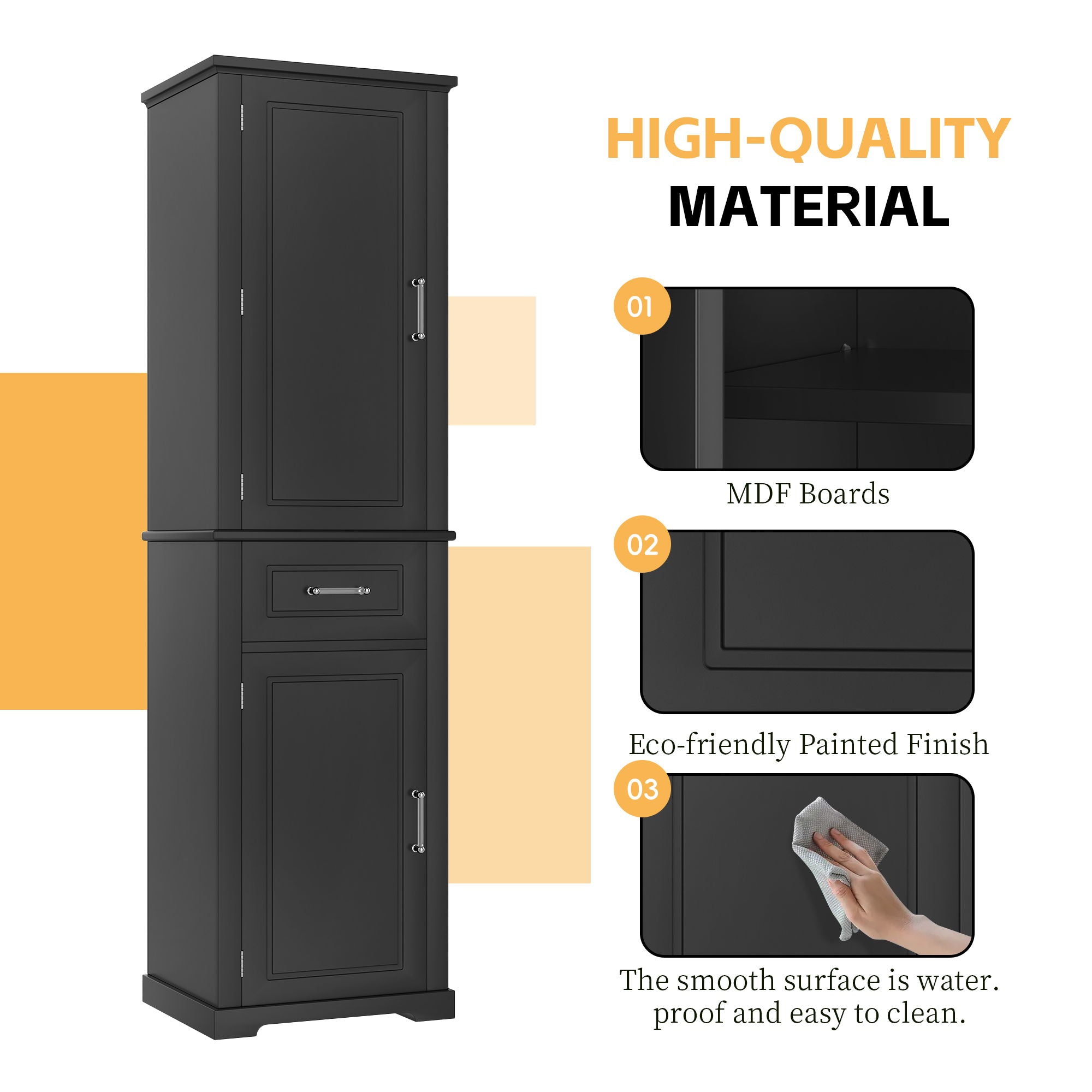Tall Freestanding Bathroom Storage Cabinet With Adjustable Shelf, 2 Door Design