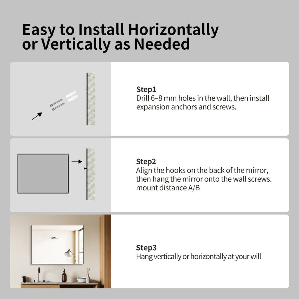 Rectangular Framed Bathroom Wall Mirror, Horizontal Or Vertical Mount
