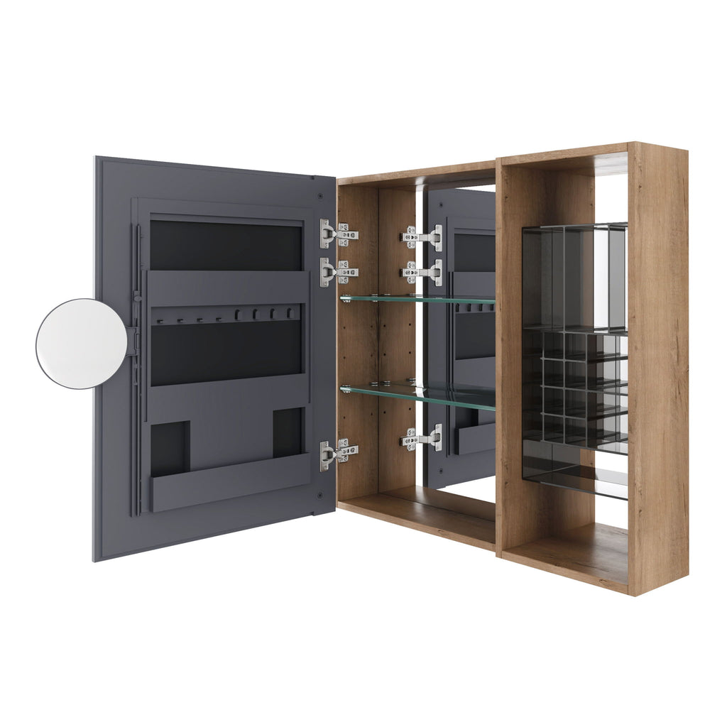 Wall Mounted Bathroom Mirror Cabinet With Adjustable Shelves - Imitative Oak