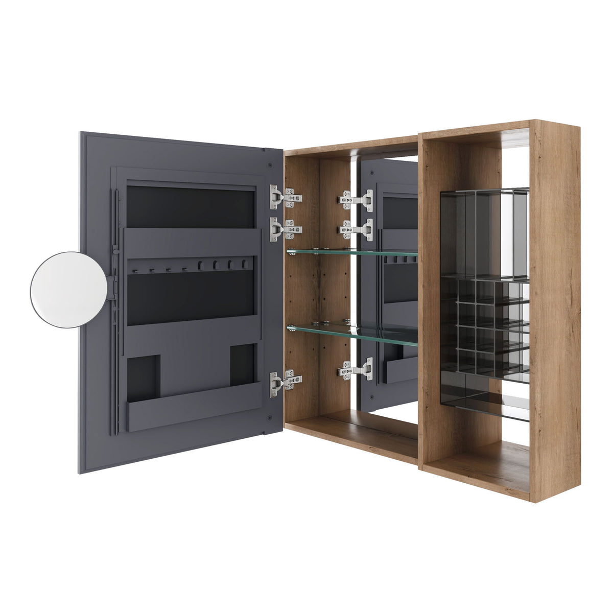 Wall Mounted Bathroom Mirror Cabinet With Adjustable Shelves - Imitative Oak