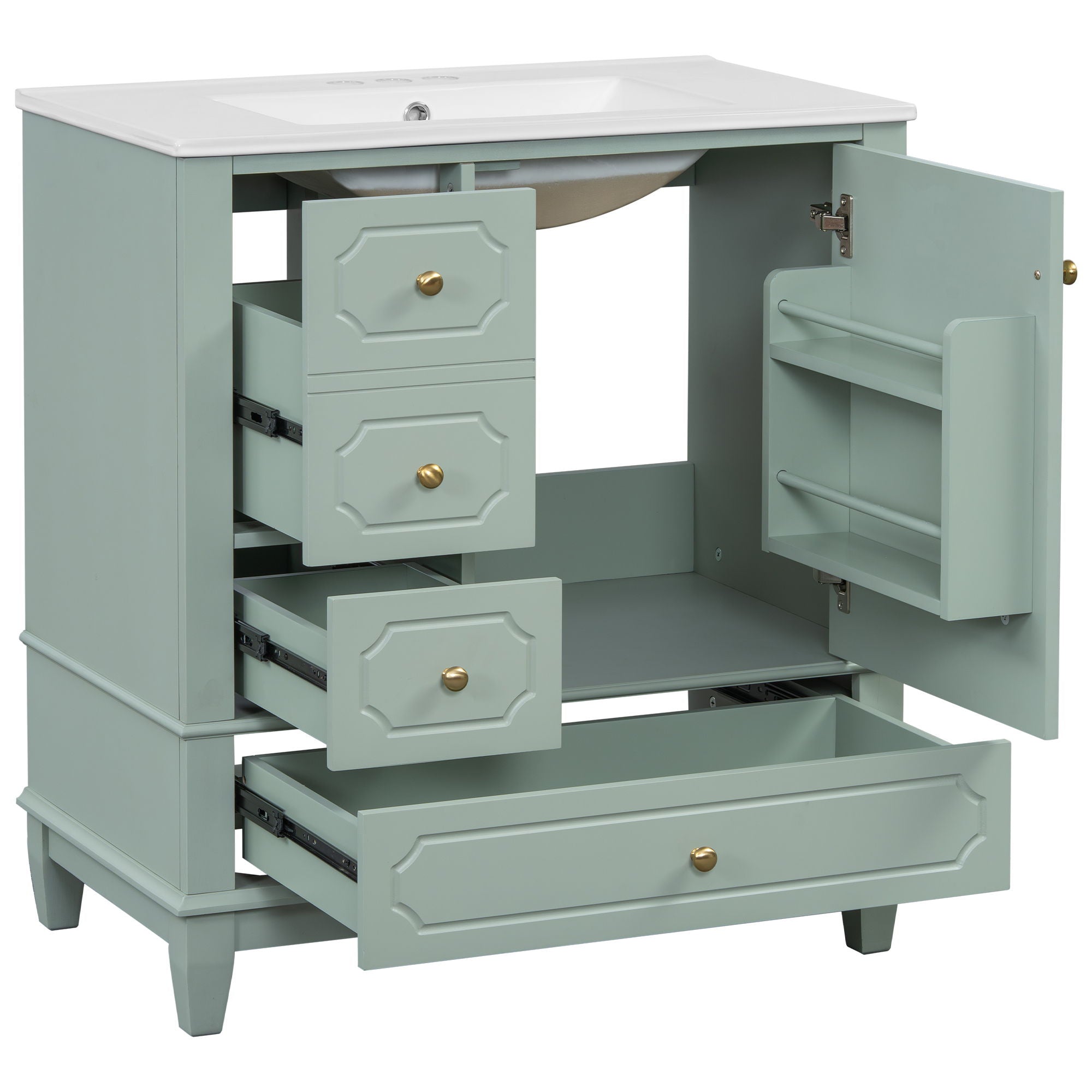 Bathroom Vanity With Sink, Freestanding Vanity Cabinet With Ceramic Basin, Soft Close Door, 3 Drawers
