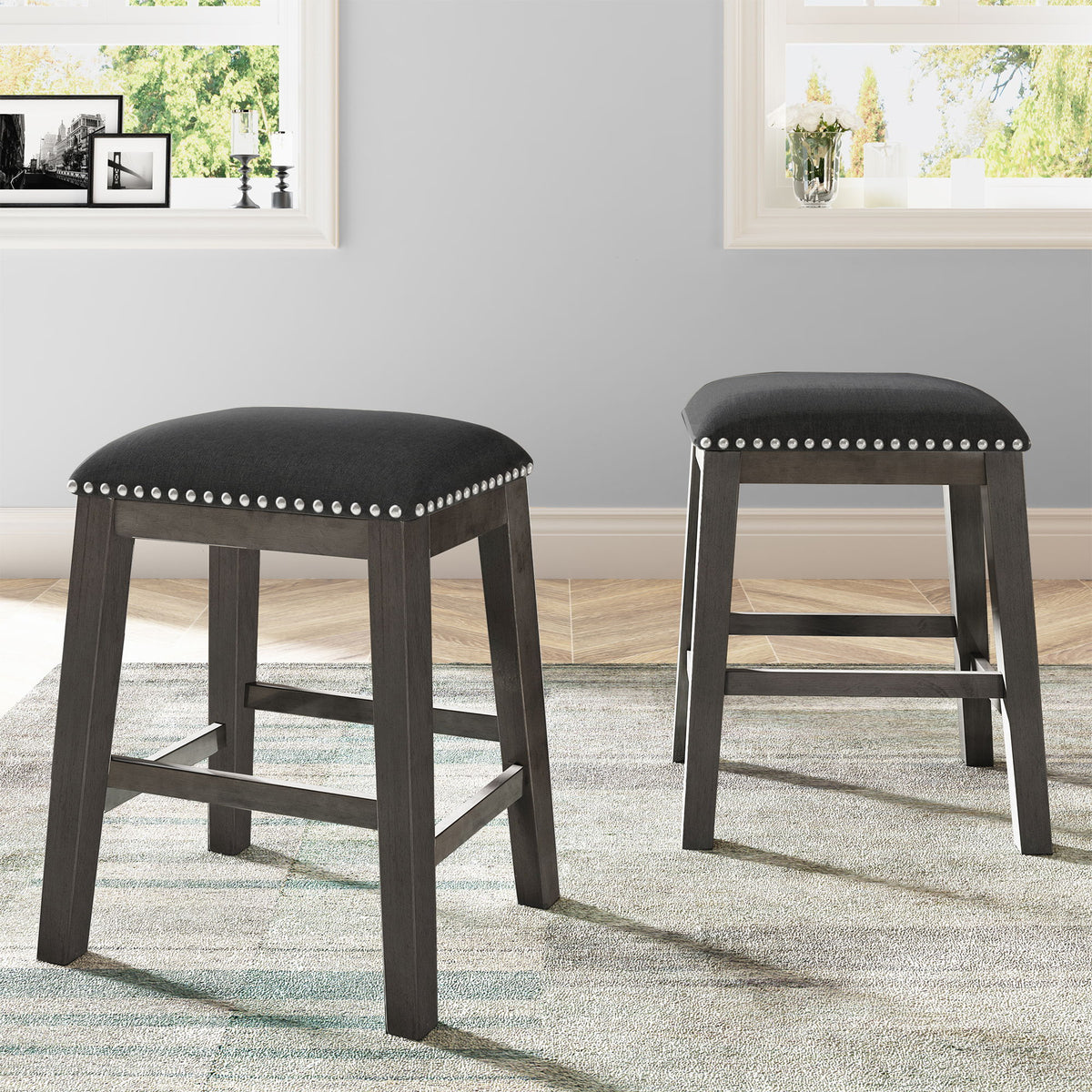 5 Pieces Counter Height Rustic Farmhouse Dining Room Wooden Bar Table Set With 2 Stools And 2 Chairs