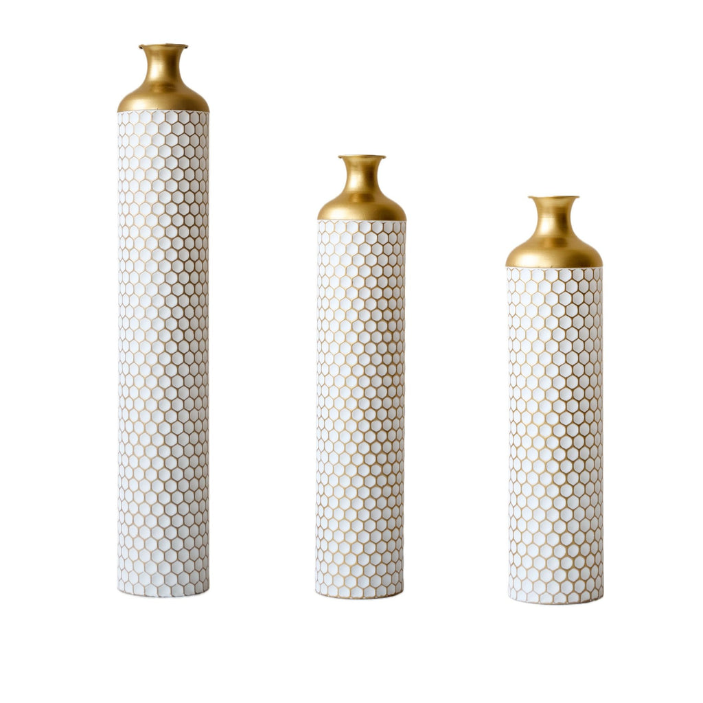 3 Piece Set Gorgeous Home Decoration Large Glazed Floor Vase Decoration Home Droplet Shaped - Gold / White