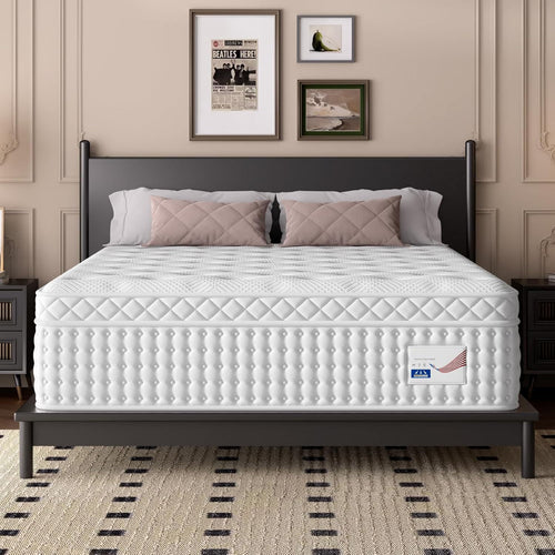 12" Hybrid Mattress, Memory Foam & Pocket Spring Bed, Medium Firm Comfort, Spine Support, Quiet & Breathable - White - King