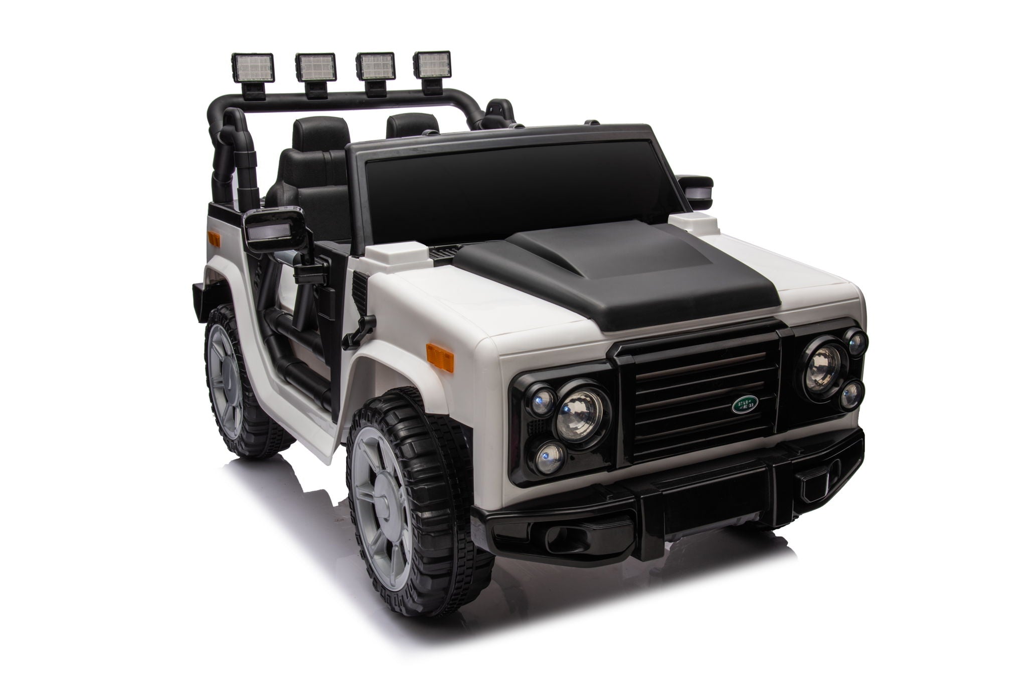 12V7A 30W*2 Four-Wheel Drive Seat One Button Start, Forward And Backward, High And Low Speed, Music, Front Light, Power Display, Two Doors Can Open, 2.4G R / C, Seat Belt Four Wheel Absorber
