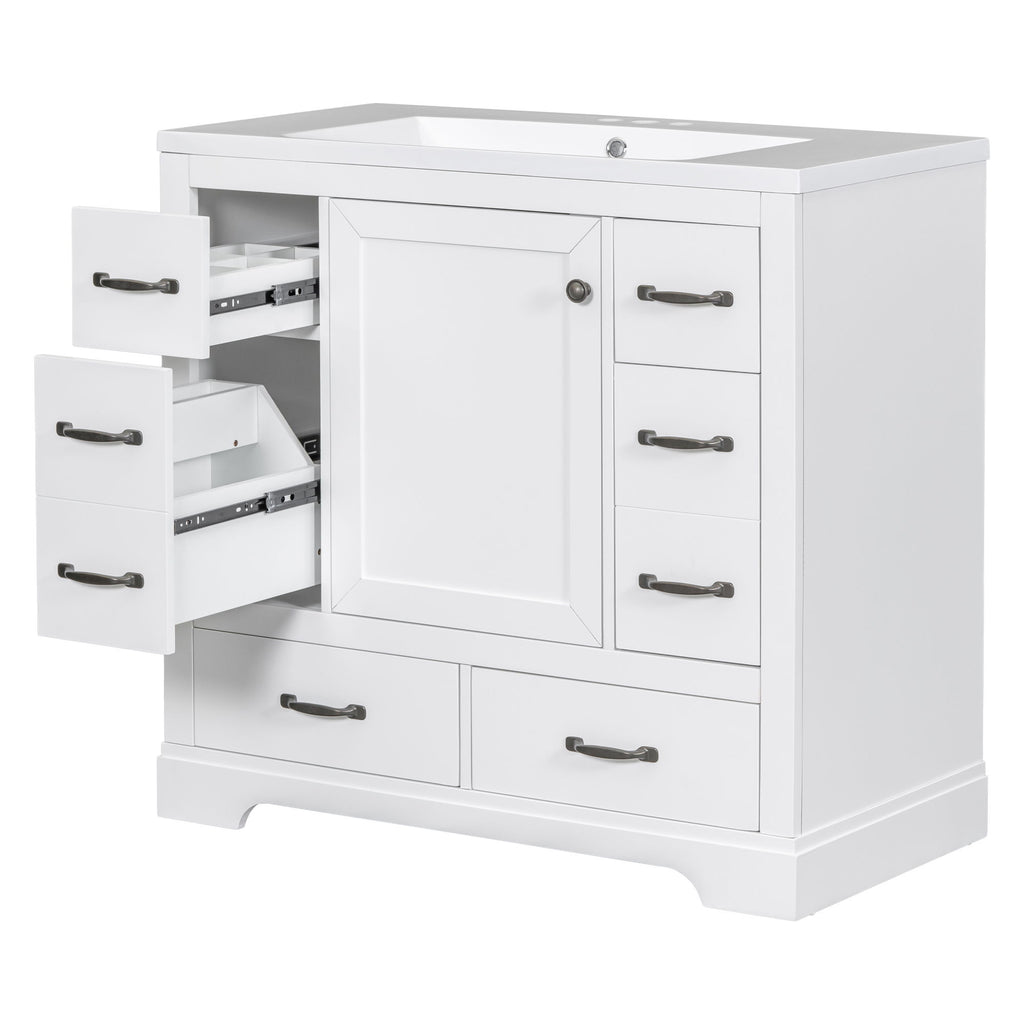 Modern Bathroom Vanity With Sink, 6 Drawers, Adjustable Shelf