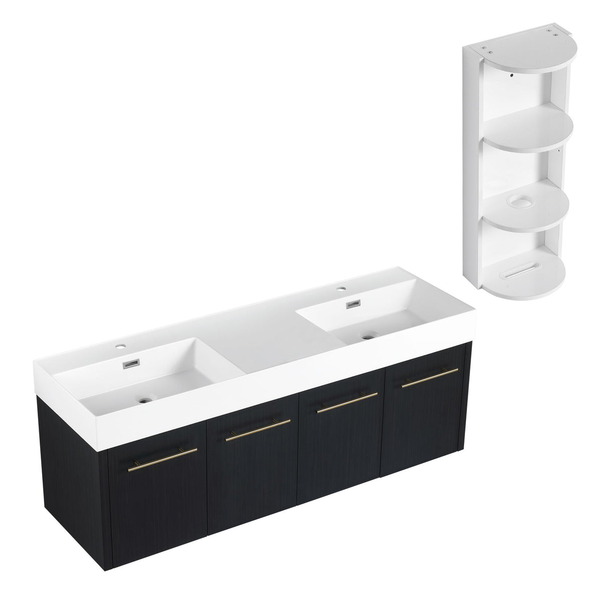 Modern Wall Mounted Bathroom Vanity With Left Sink And Storage Rack