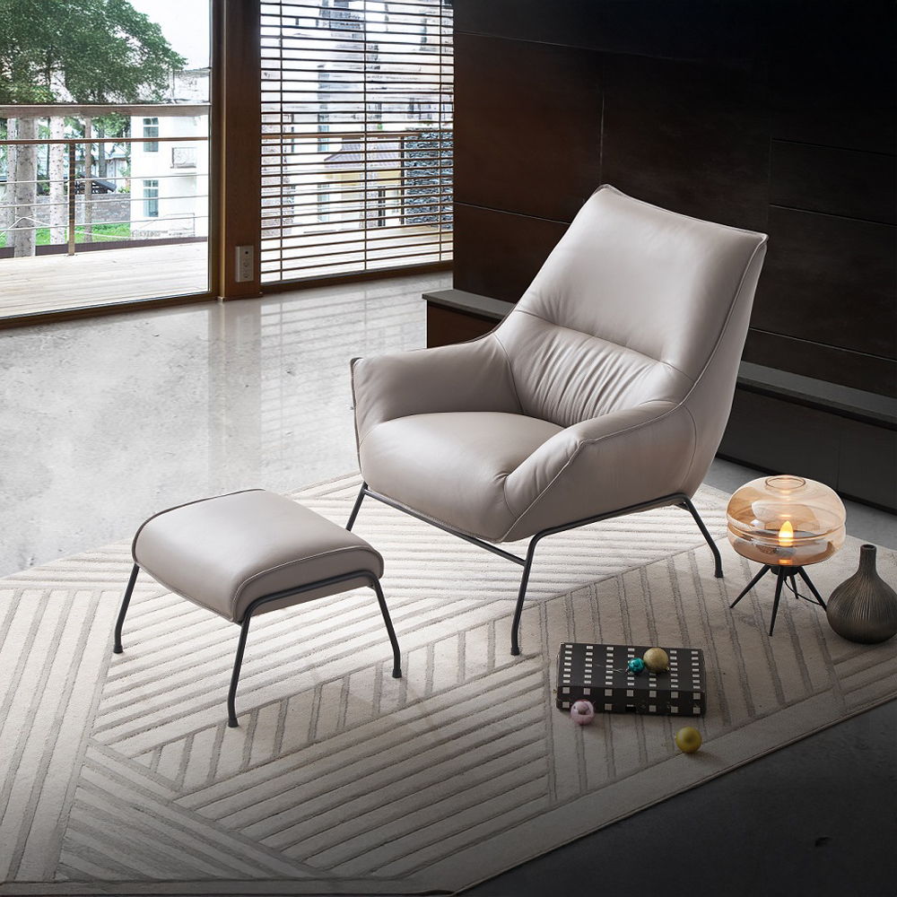 Jabel - Accent Chair & Ottoman - Khaki Top Grain Leather