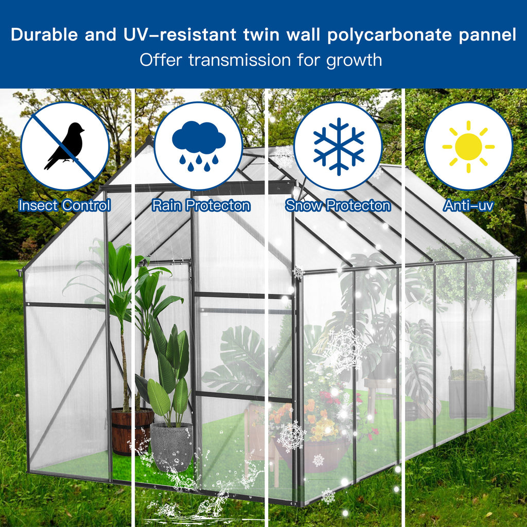 Polycarbonate house Raised Base And Anchor Aluminum Heavy Duty Walk-In houses For Outdoor Backyard In All Season