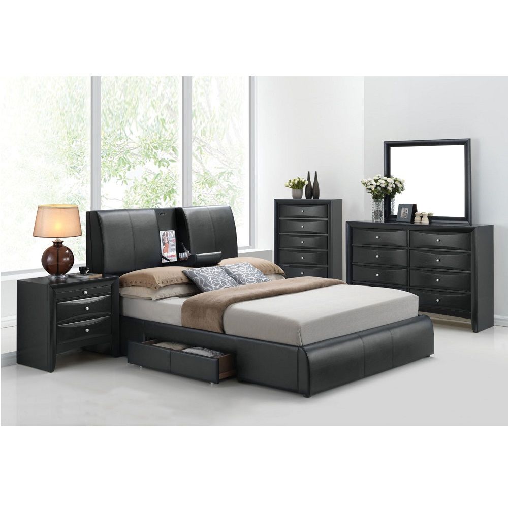 Kofi - Eastern King Bed With Storage - Black Synthetic Leather