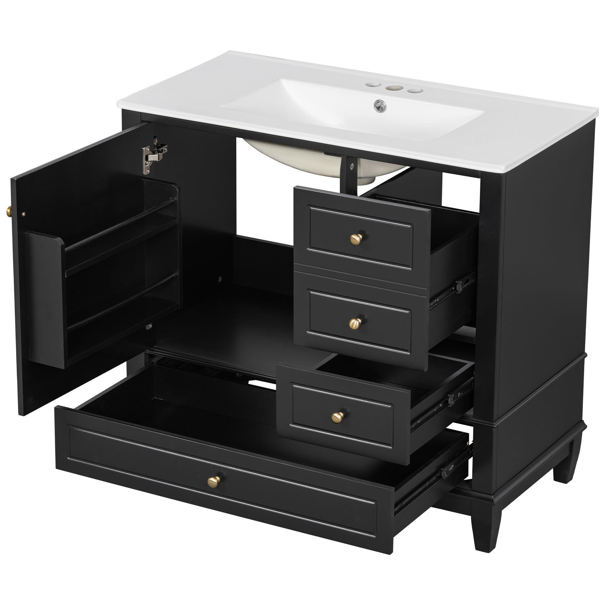 Modern Bathroom Vanity With Sink, 3 Drawers & Cabinet