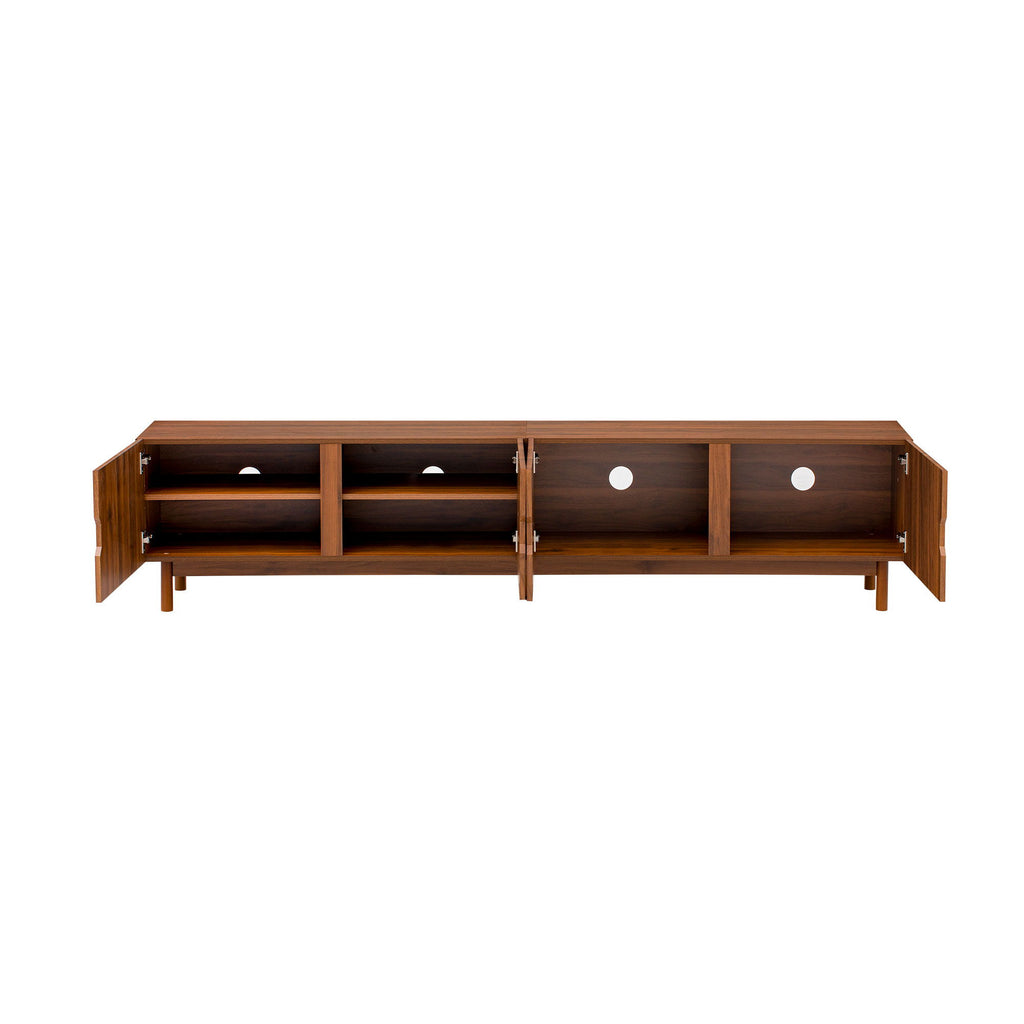 TV Stand With Legs, Media Console, 4 Cabinets For Living Room - Natural Wood