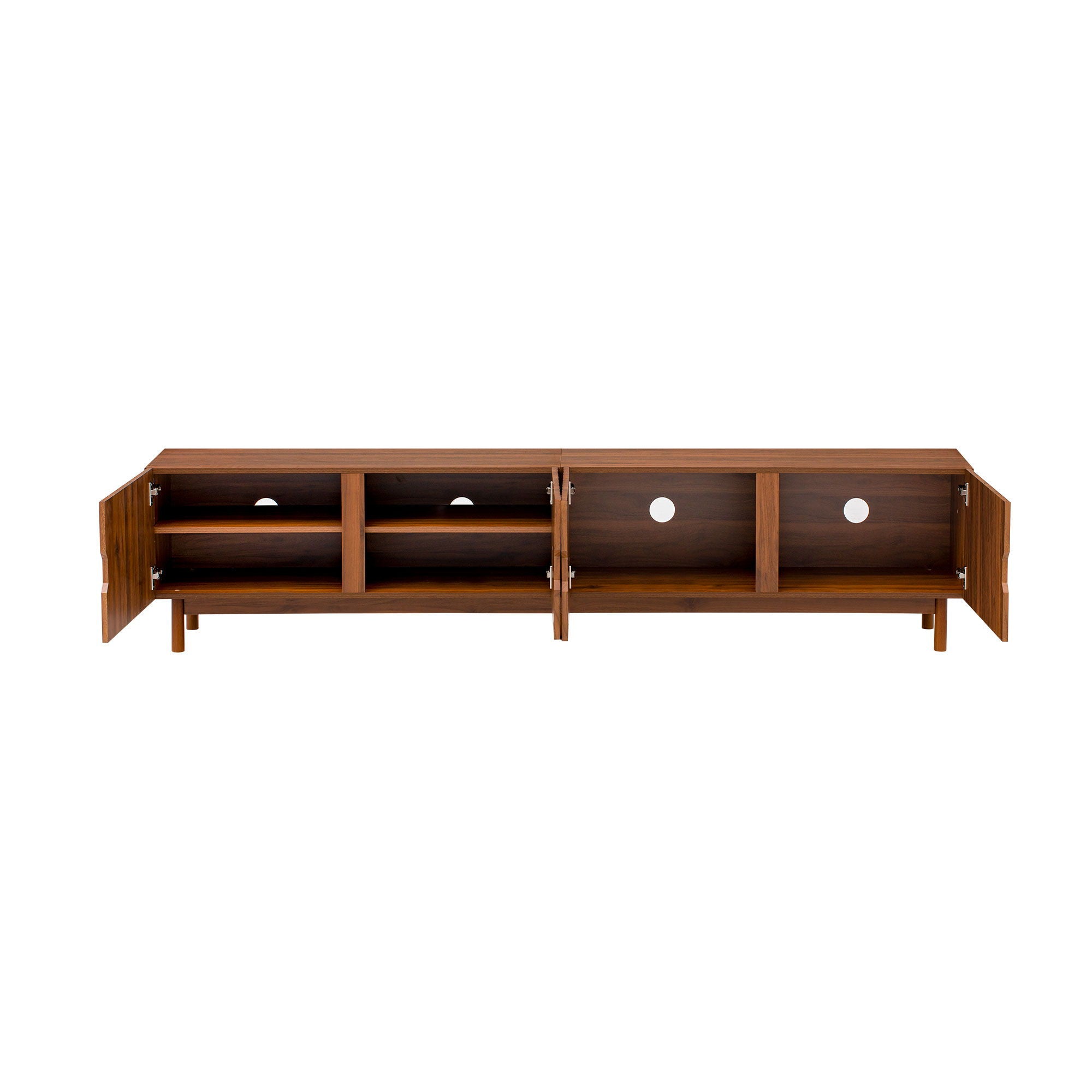 TV Stand With Legs, Media Console, 4 Cabinets For Living Room - Natural Wood