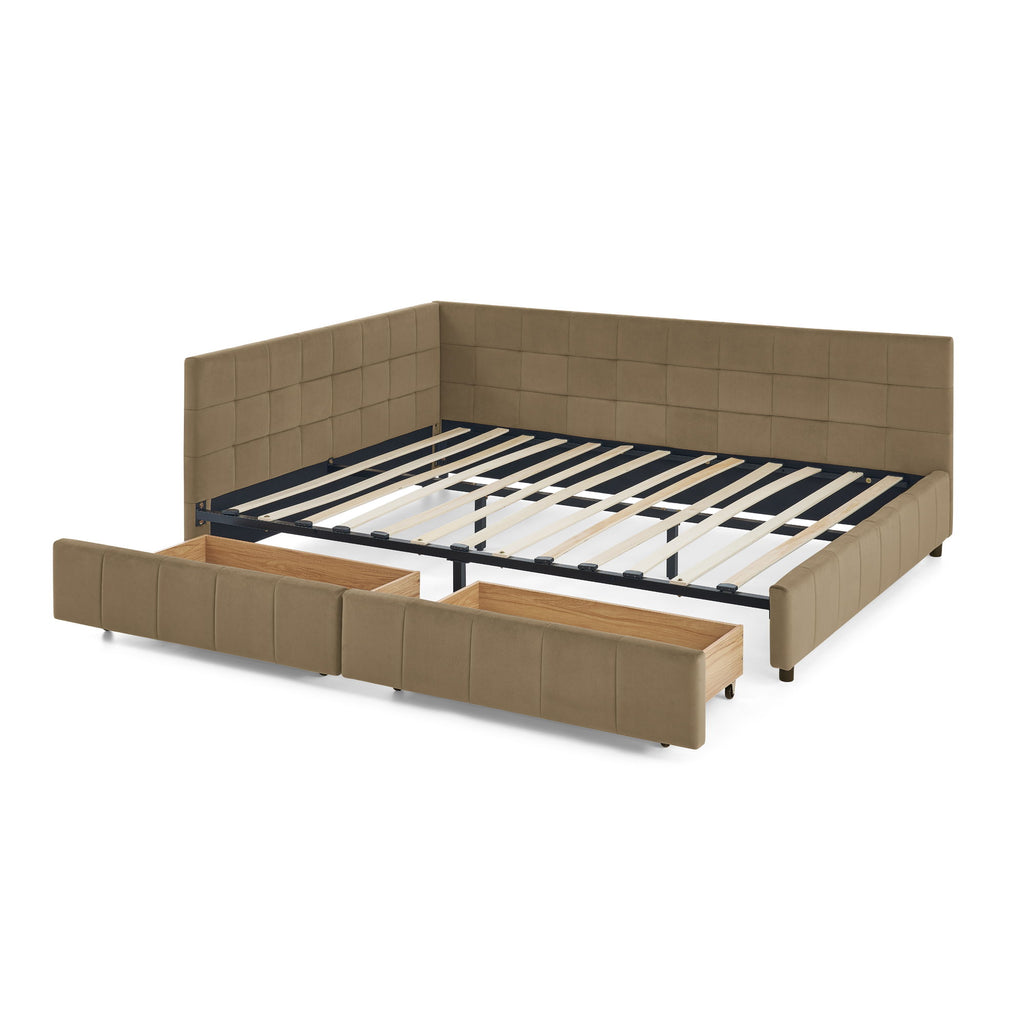 Storage Upholstered Tufted Bed Frame With Backrest And Armrests