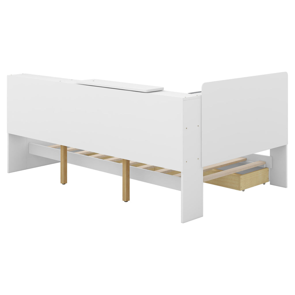 Platform Bed With Storage Headboard, Shelves And 2 Drawers