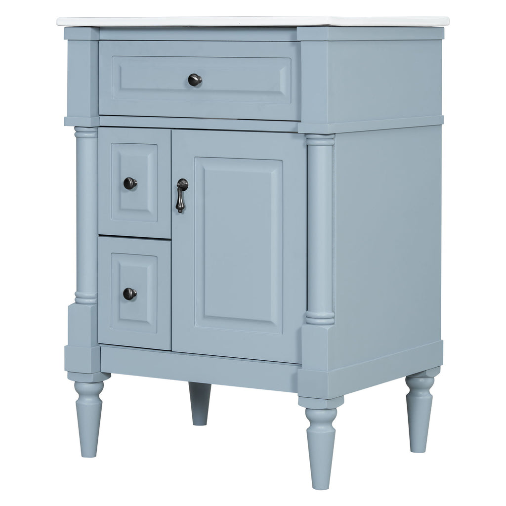 Freestanding Bathroom Vanity With Sink, Adjustable Shelf & Flip Drawer