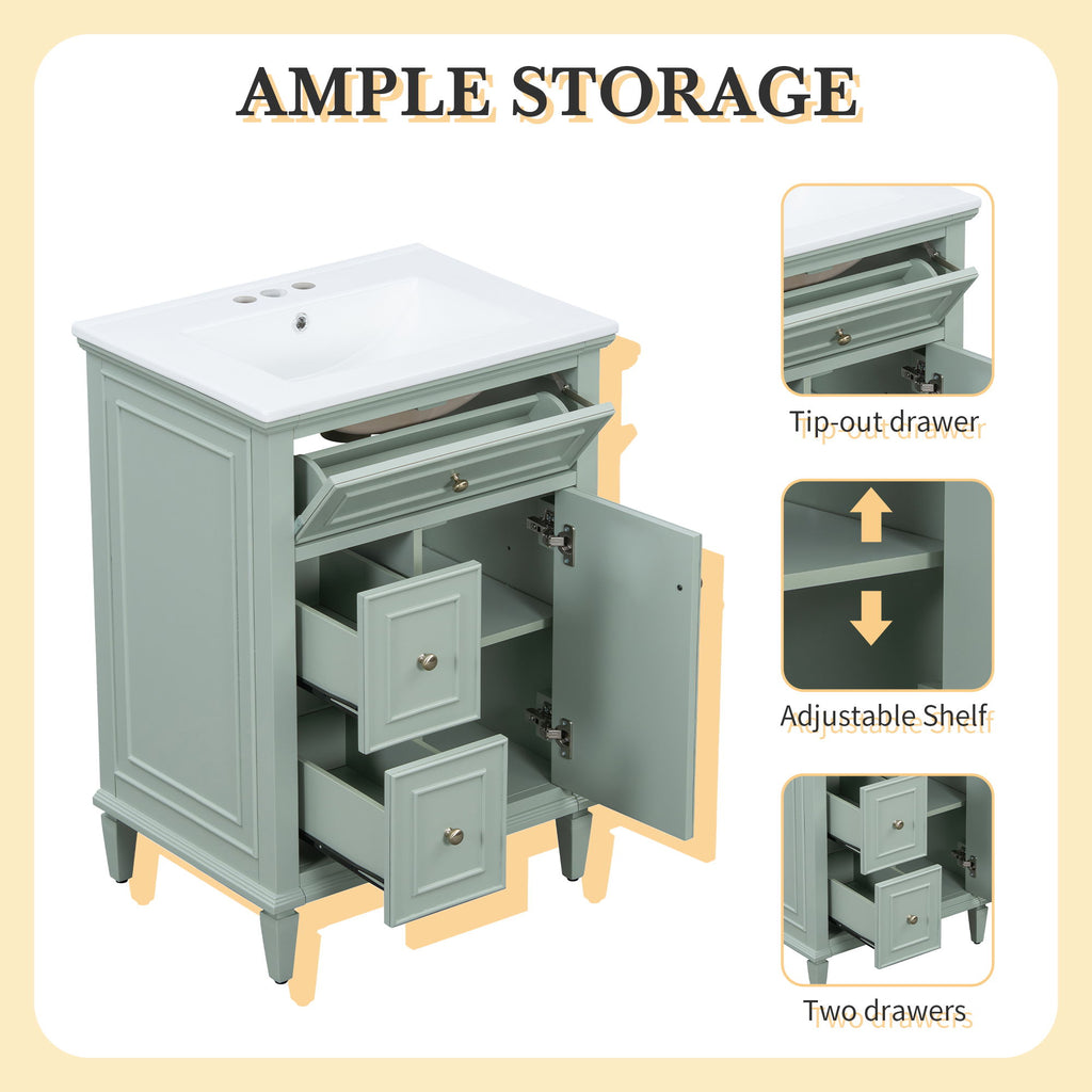 Modern Bathroom Vanity With Sink, Adjustable Shelf, 1 Flip Drawer & 2 Drawers
