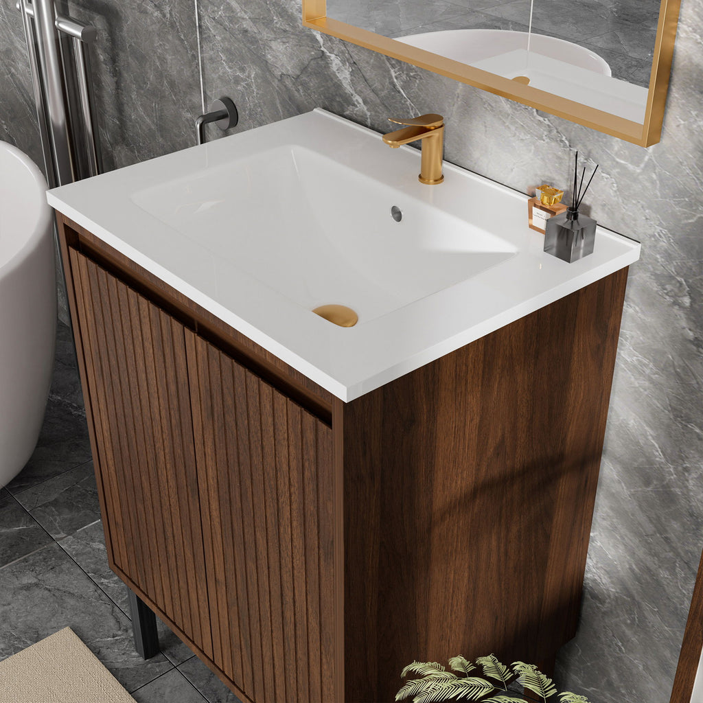 Bathroom Vanity With Ceramic Sink, Floor-Standing Design, Soft-Closing Drawers