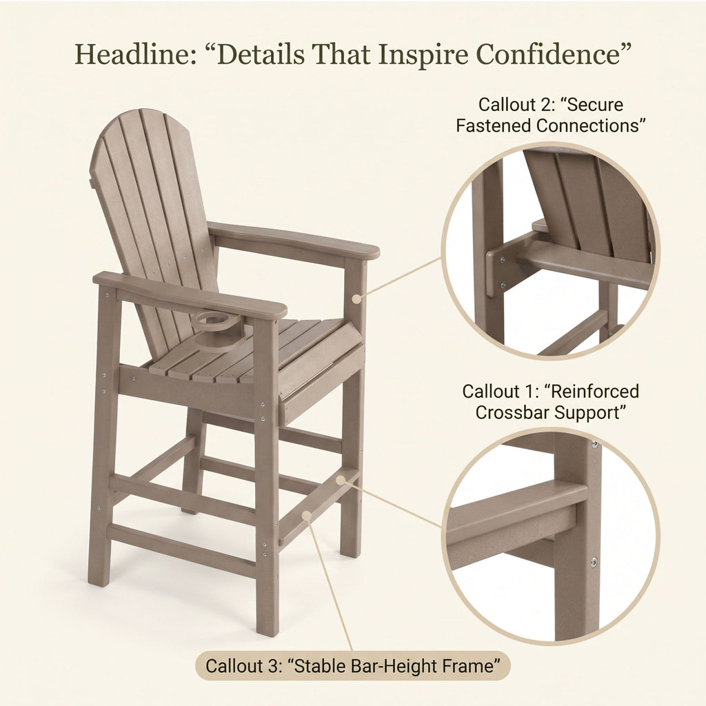 Bar Height Adirondack Chair With Cup Holder And Armrests