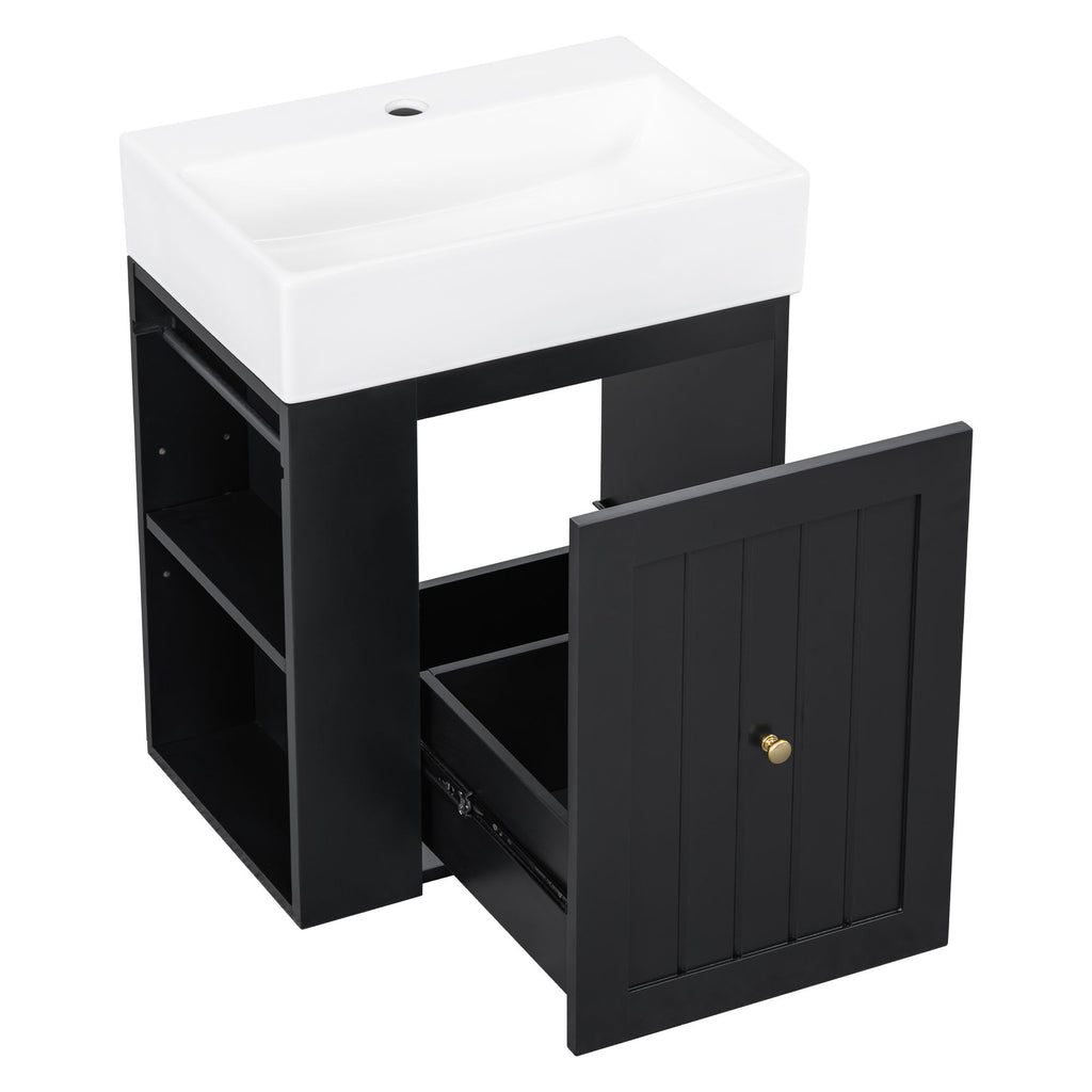 Modern Bathroom Vanity With Sink, Storage Cabinet, Drawer & Side Shelf