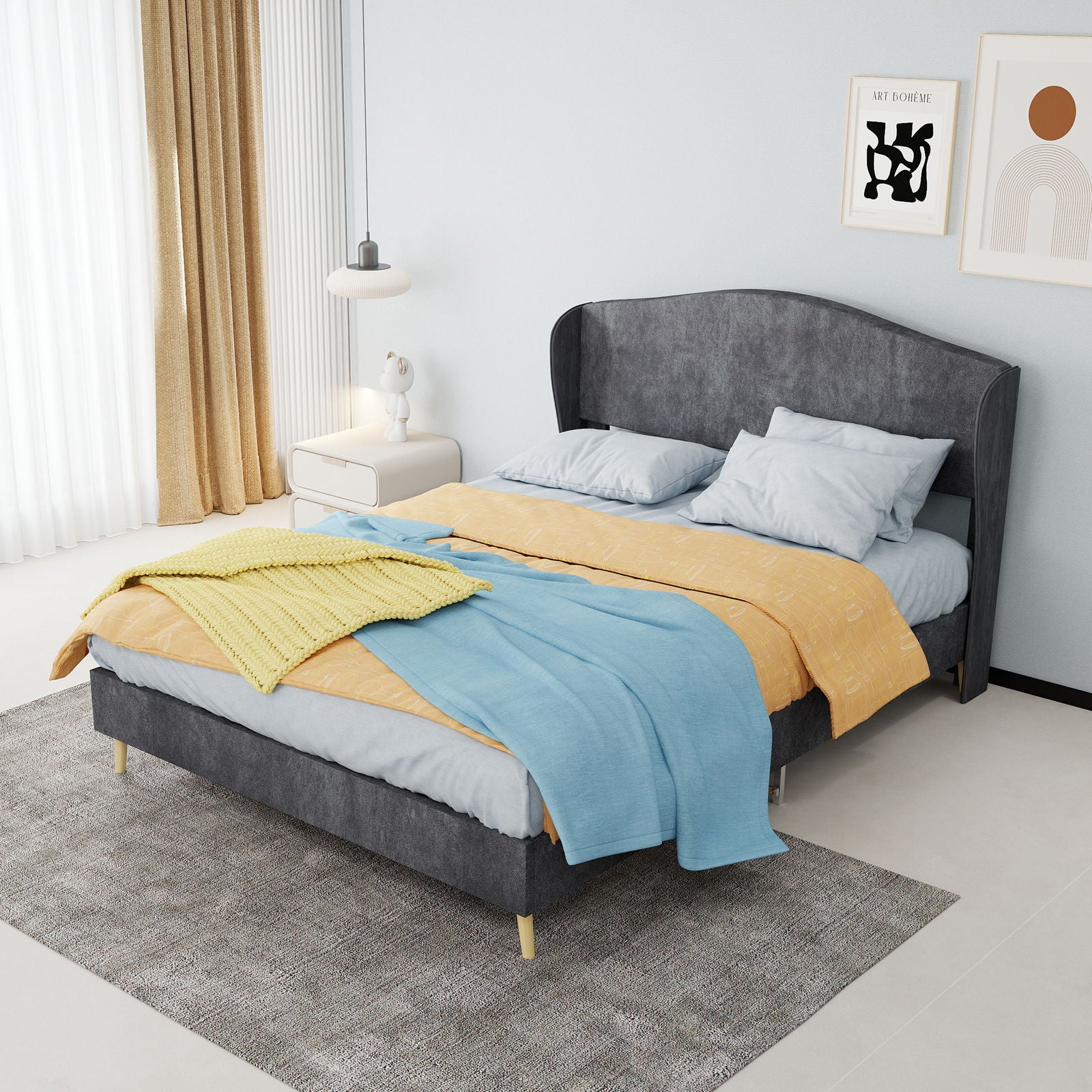 Upholstered Bed, Tufted Headboard, Comfortable Sleep