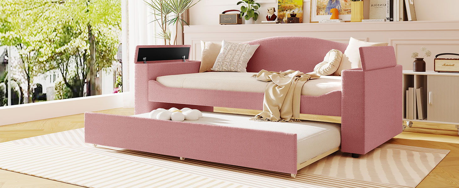 Upholstered Daybed With Storage Armrests, Trundle And Latest Integrated tooth Audio System