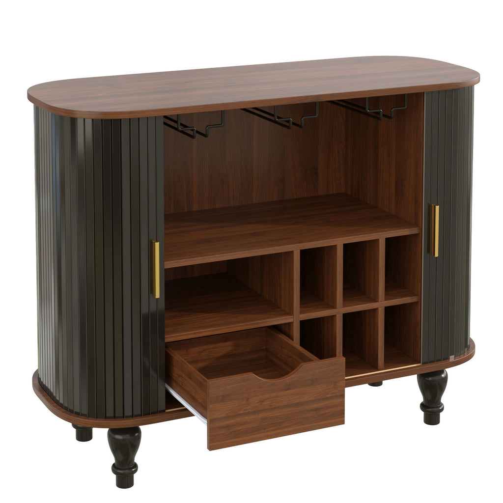Fluted Liquor & Coffee Bar Cabinet With 6 Wine Racks And 3 Glass Holders
