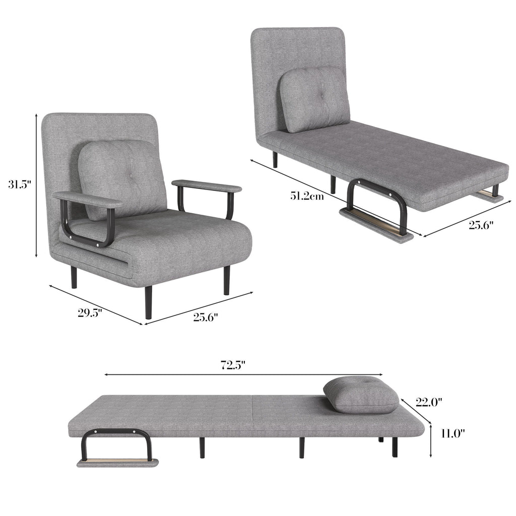 3 In 1 Convertible Folding Sofa Bed With Adjustable Backrest And Pillow
