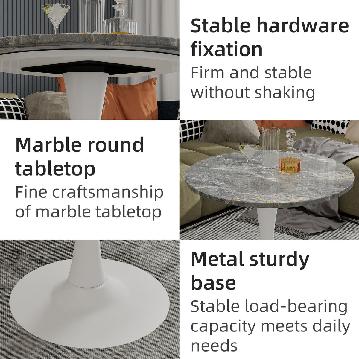 Coffee Table With Round Top For Living Rooms - Gray / White