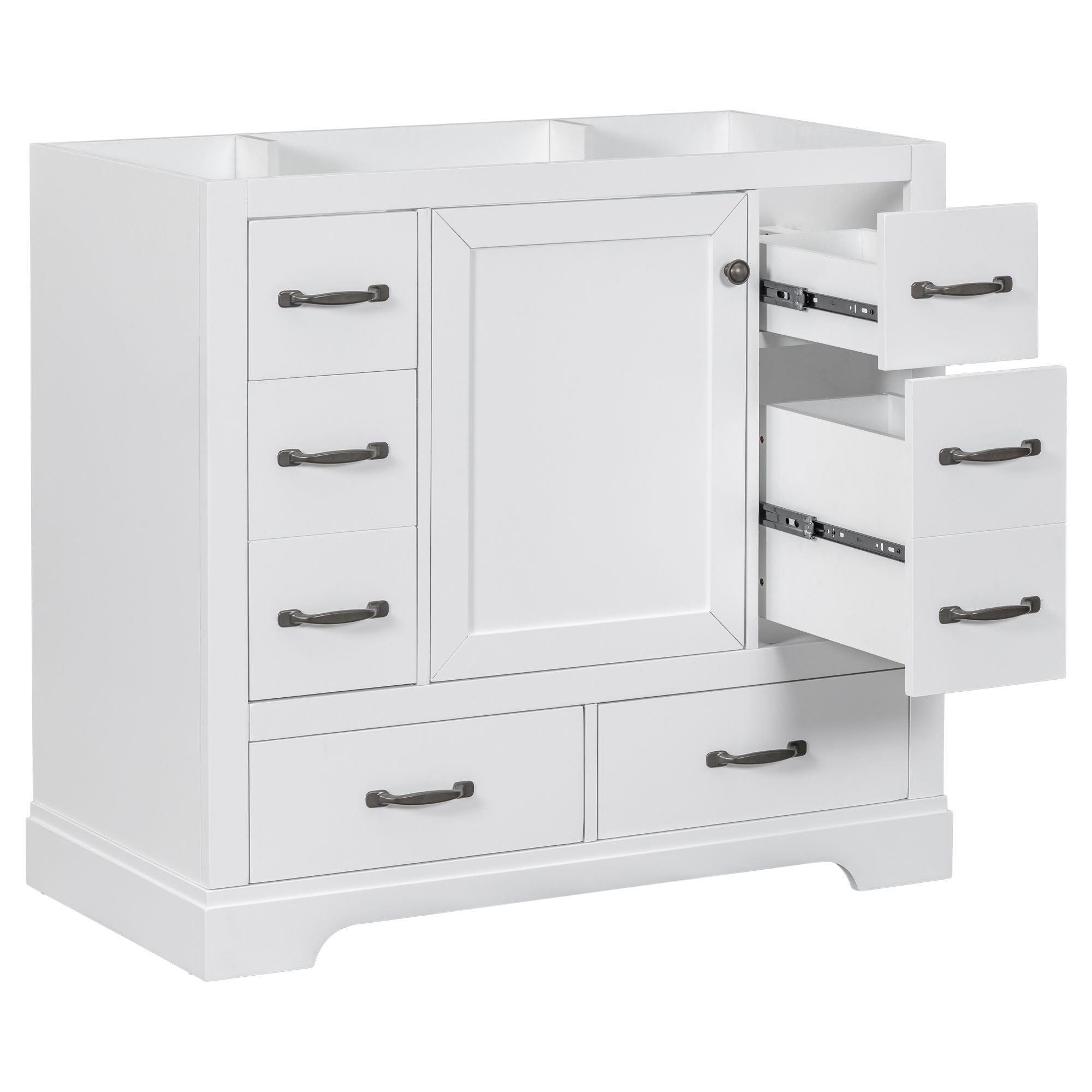 Modern Bathroom Vanity Base Only, 6 Drawer Storage With Adjustable Shelf