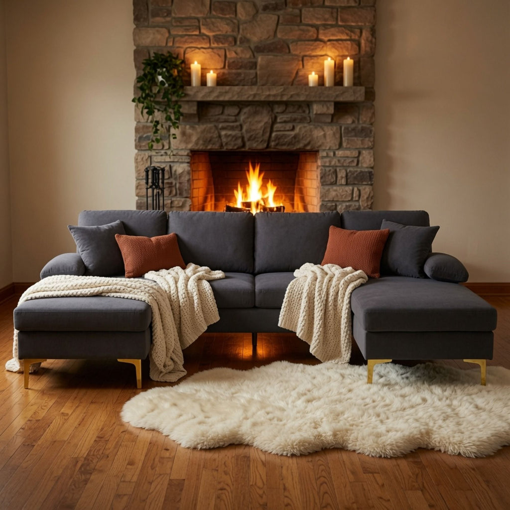 U - Shaped Sectional Sofa With Double Chaise