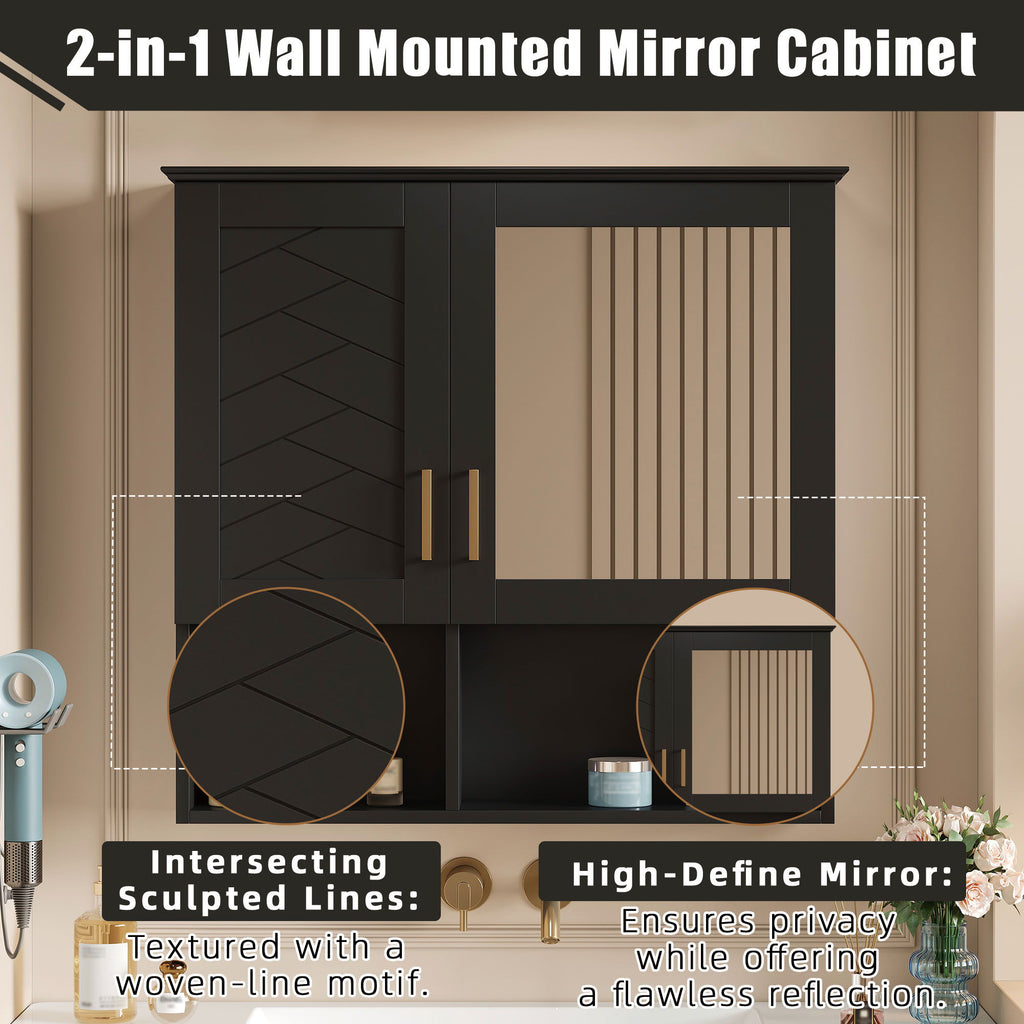 2 In 1 Wall-Mounted Mirror Cabinet With Adjustable Shelves, Soft-Close Doors, High-Definition Mirror & Storage
