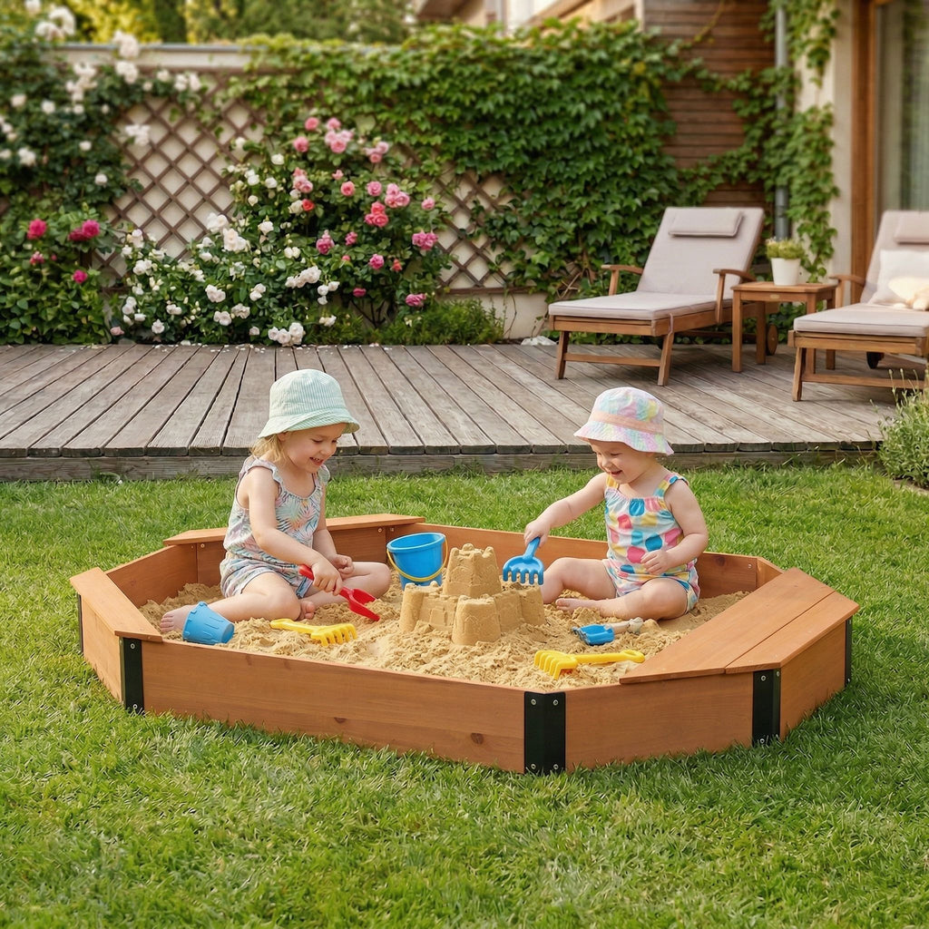 Octagon Sandbox With Storage, Sandpit With Cover And Liner For Backyard