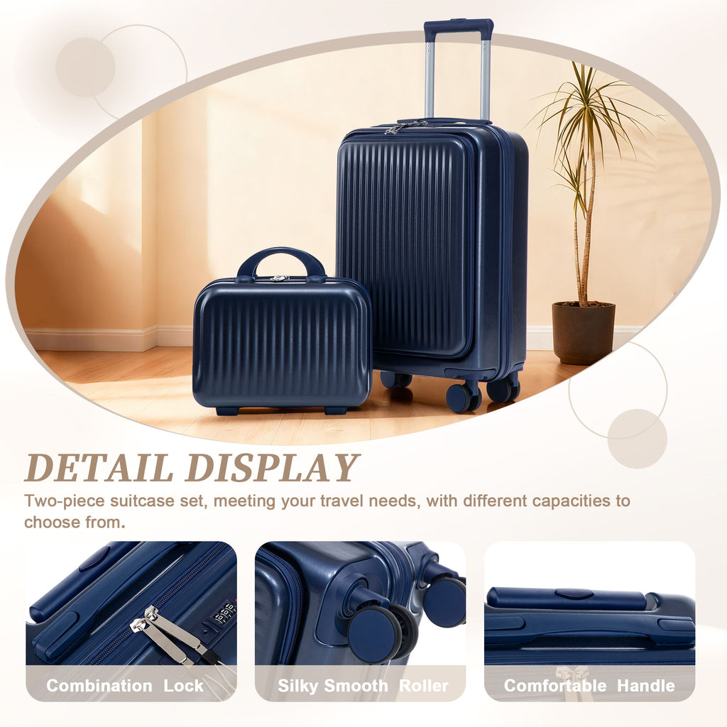 Luggage Set With Cosmetic Case, Combination Lock, Front Opening Design