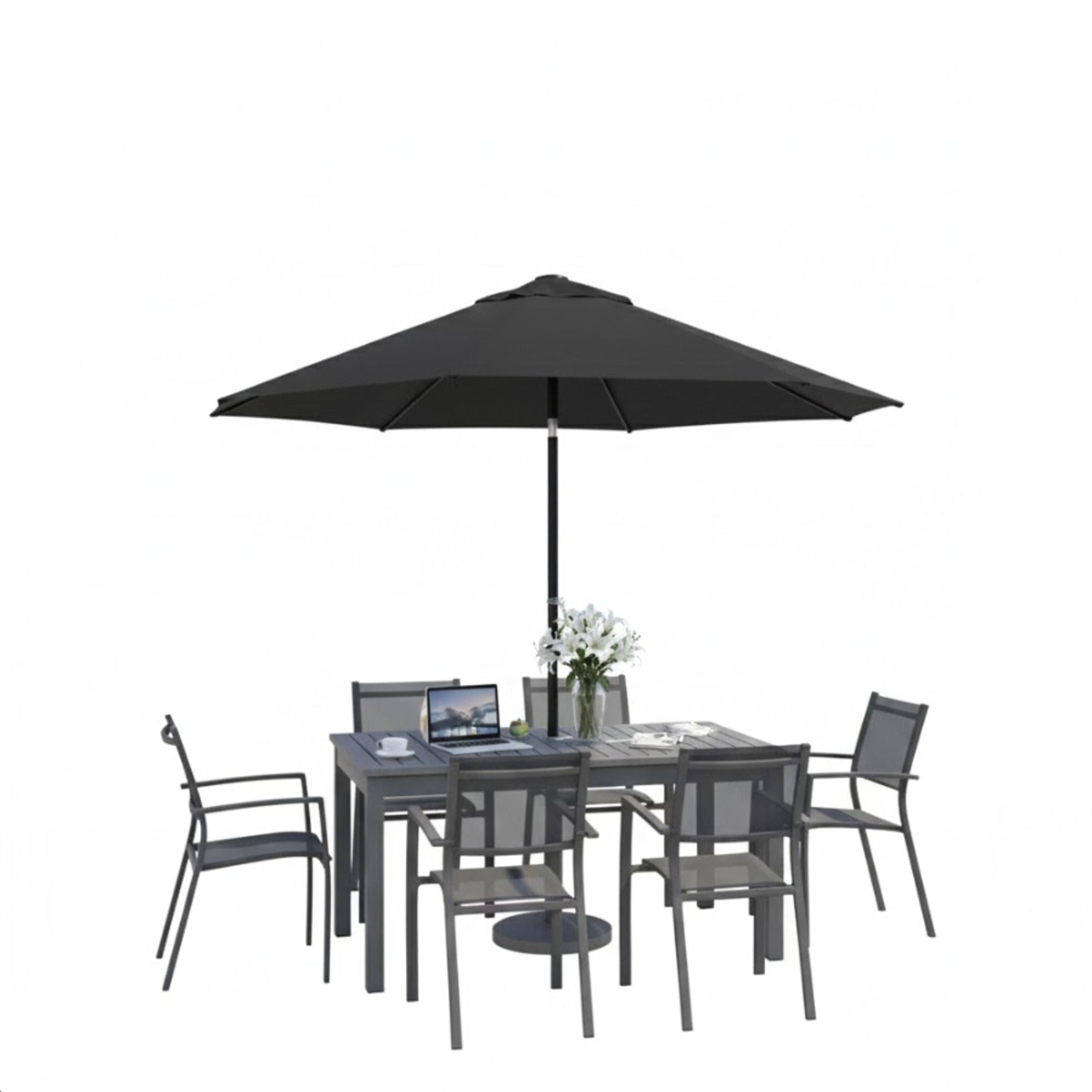 Umbrella With Crank Lift & Tilt, UV-Resistant Canopy For Patio