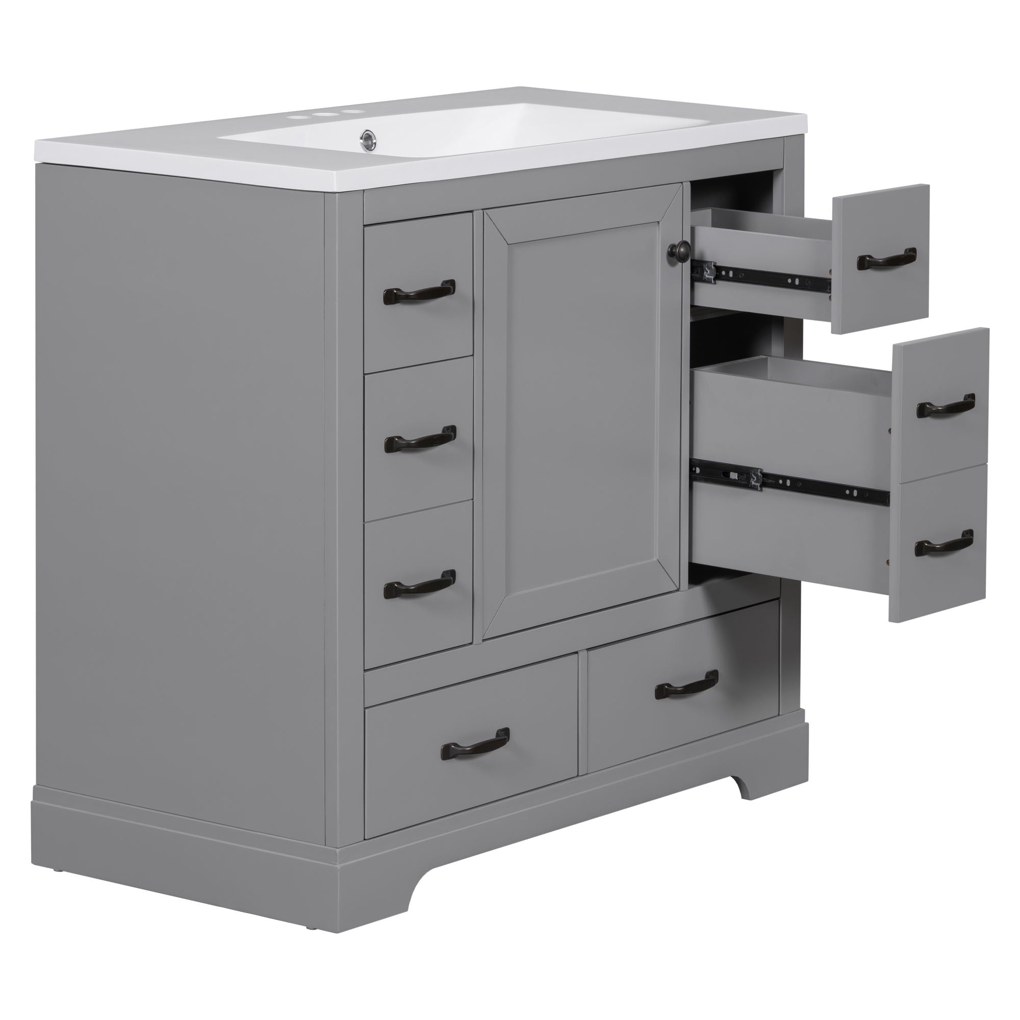 Modern Bathroom Vanity With Sink, 6 Drawers, Adjustable Shelf