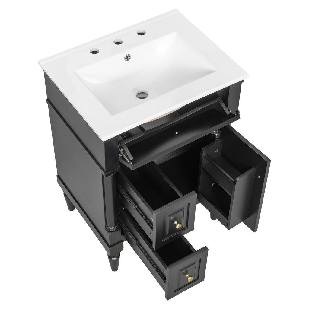 Freestanding Bathroom Vanity With Sink, Adjustable Shelf & Flip Drawer