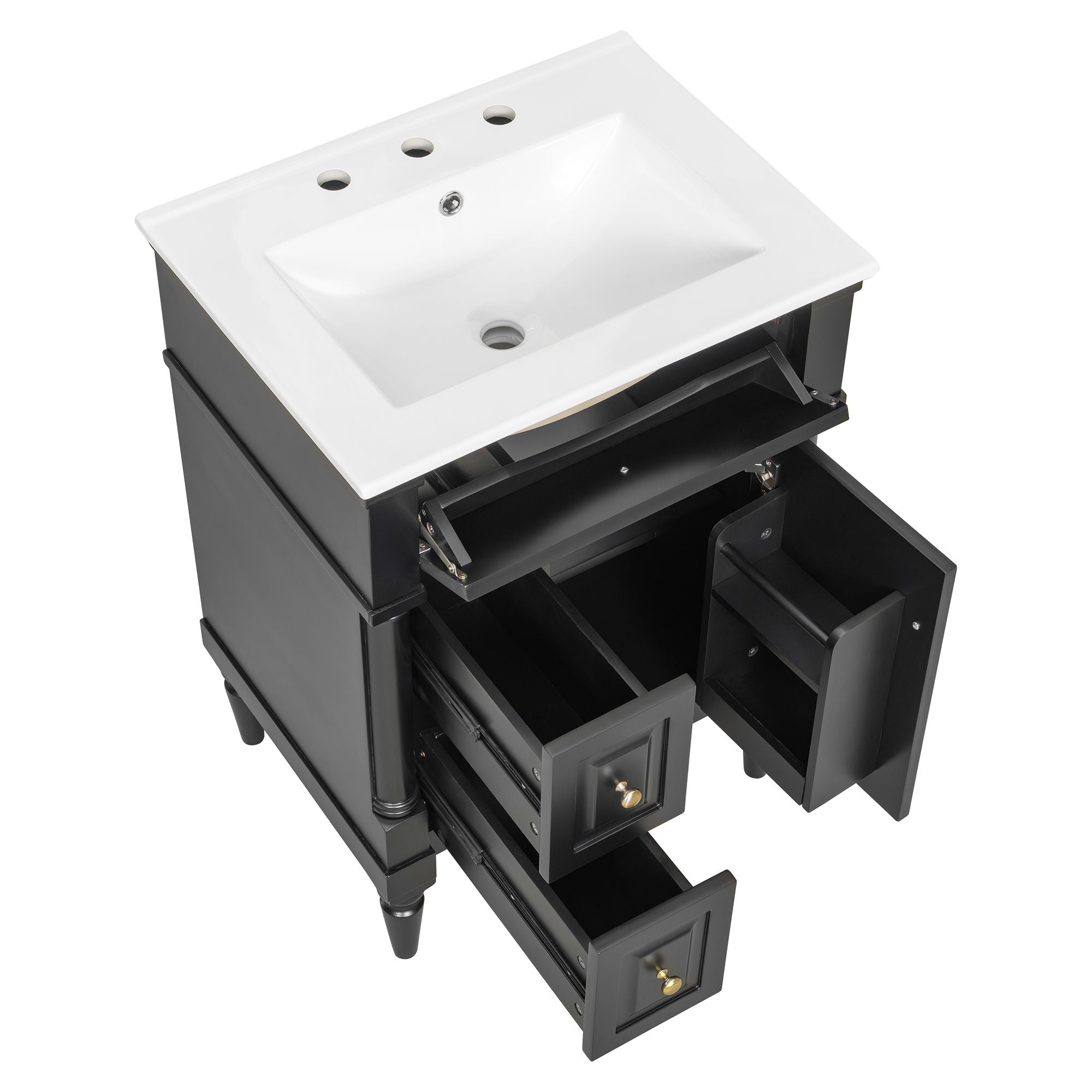 Freestanding Bathroom Vanity With Sink, Adjustable Shelf & Flip Drawer