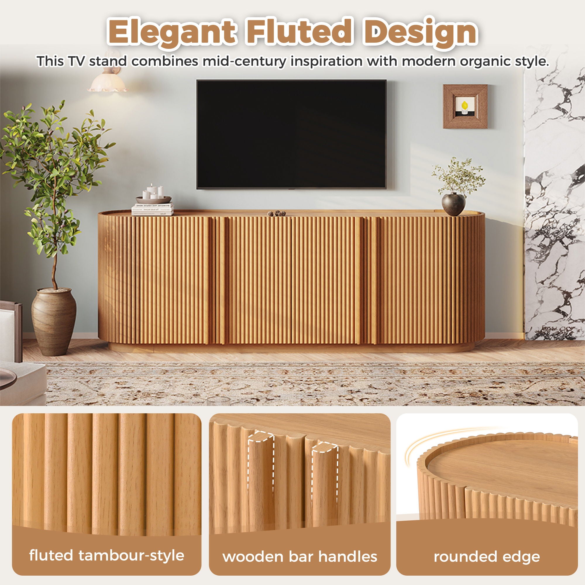 TV Stand With Fluted Tambour Style Door