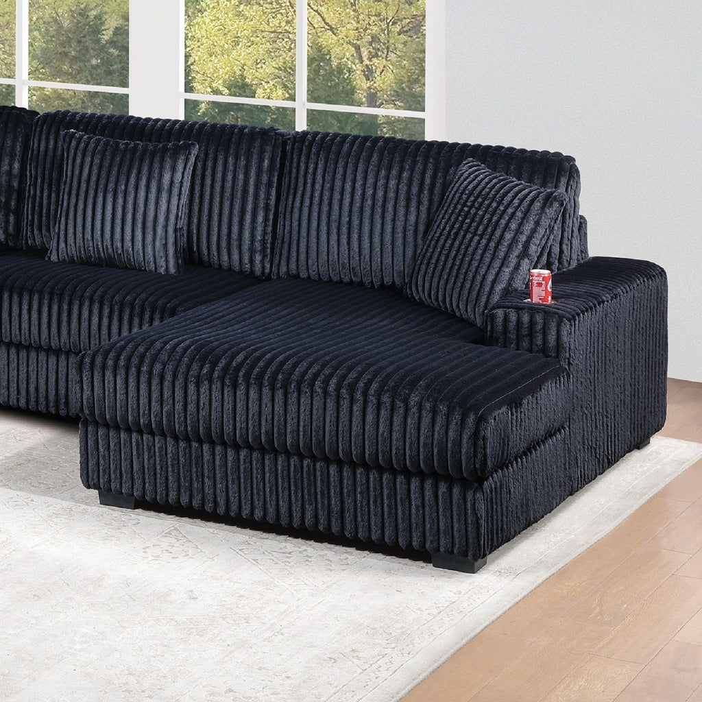 1 Piece Right Arm Facing Chaise With Cup Holder Only Modular Piece Texture Upholstered Living Room Furniture - Black