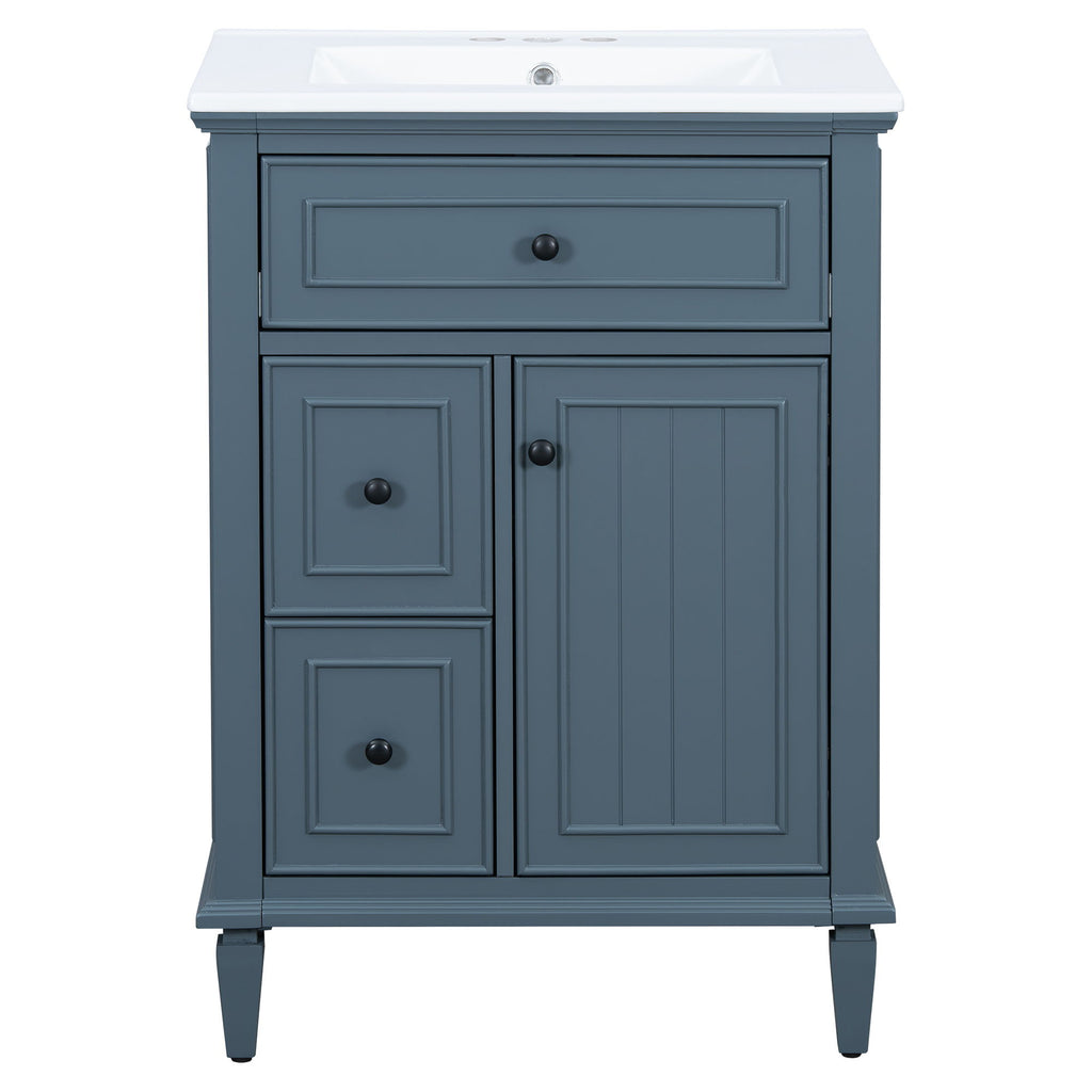Modern Bathroom Vanity With Sink, Adjustable Shelf, 1 Flip Drawer & 2 Drawers
