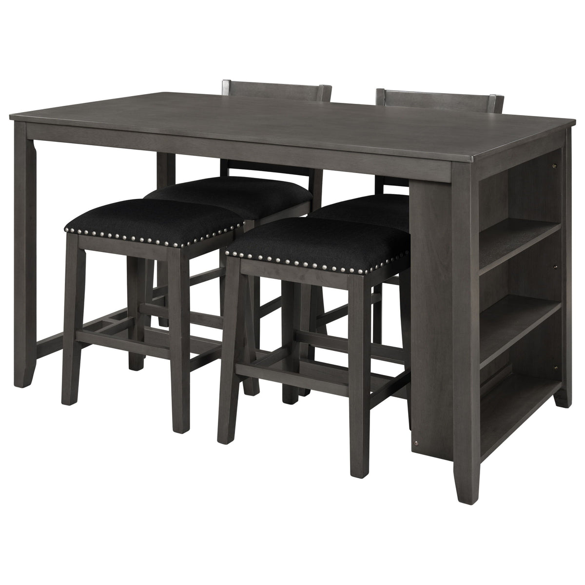 5 Pieces Counter Height Rustic Farmhouse Dining Room Wooden Bar Table Set With 2 Stools And 2 Chairs
