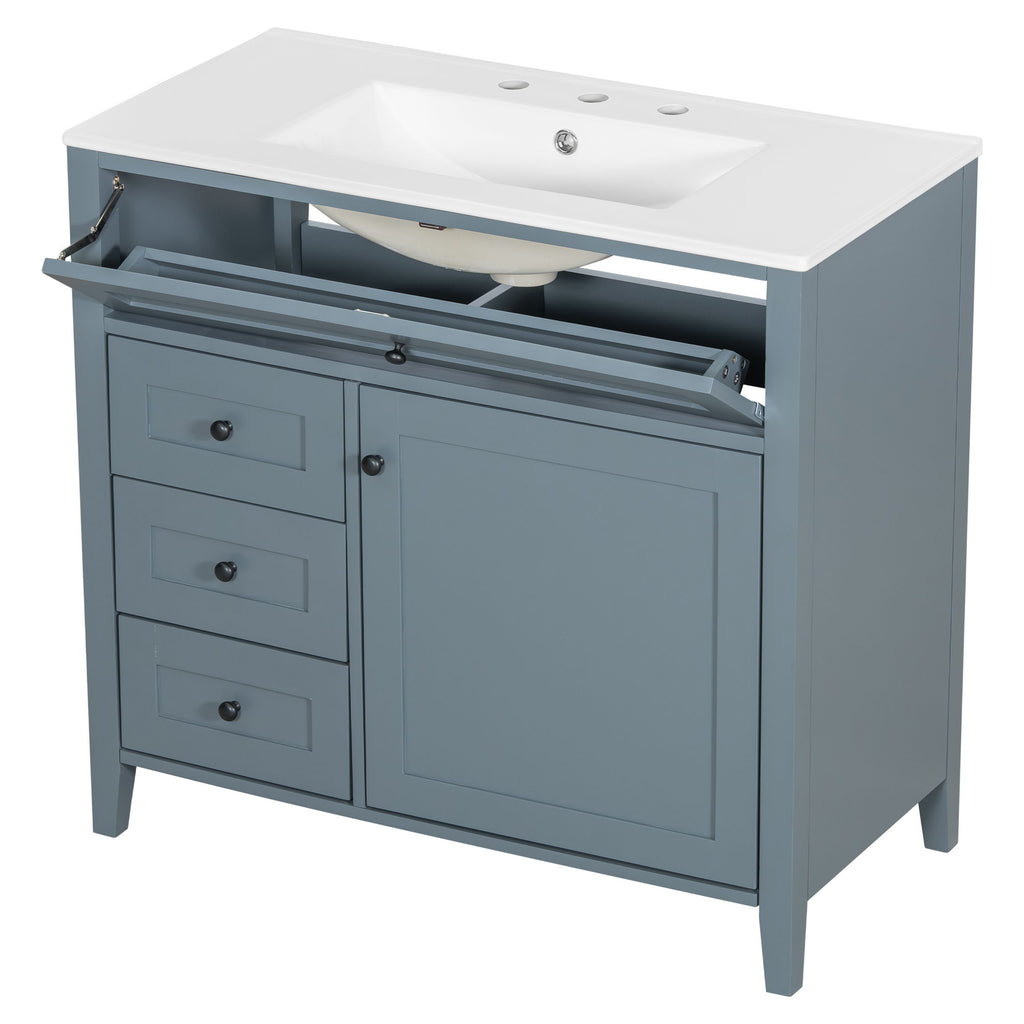 Bathroom Vanity With Sink, 3 Drawers & Cabinet With Adjustable Shelves