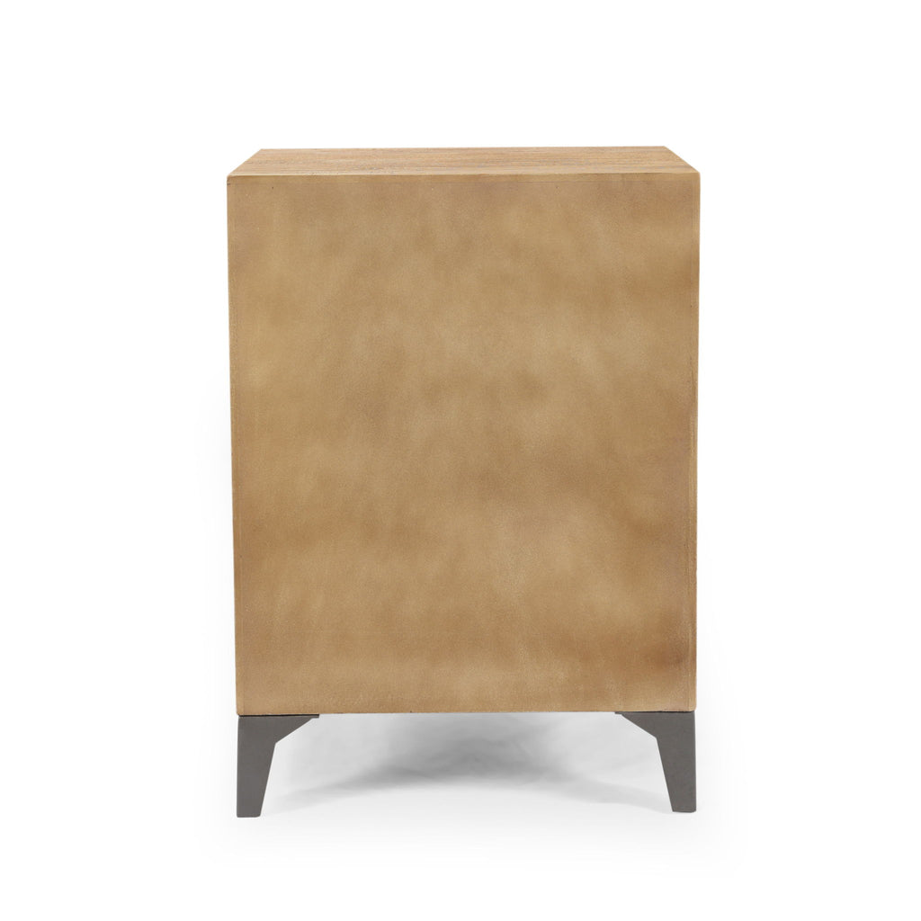 Boho Handcrafted Mango Wood Storage Cabinet With Iron Legs - Sandblasted Oak